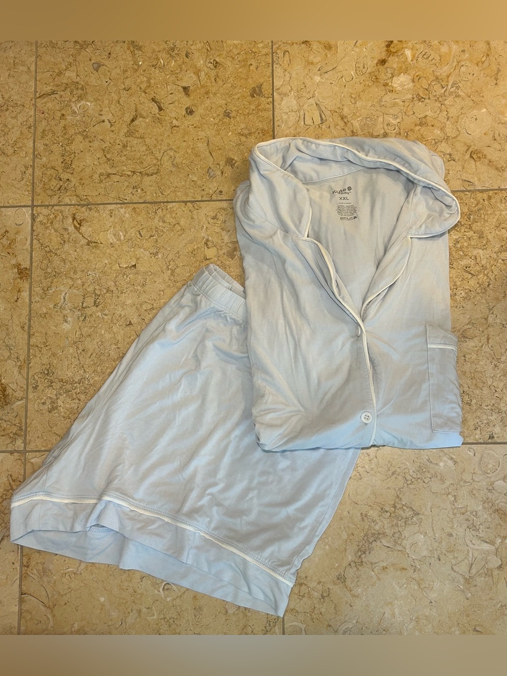 Kyte Women’s Pajama Set Short Sleeve Light Blue Bamboo and Spandex Blend XXL